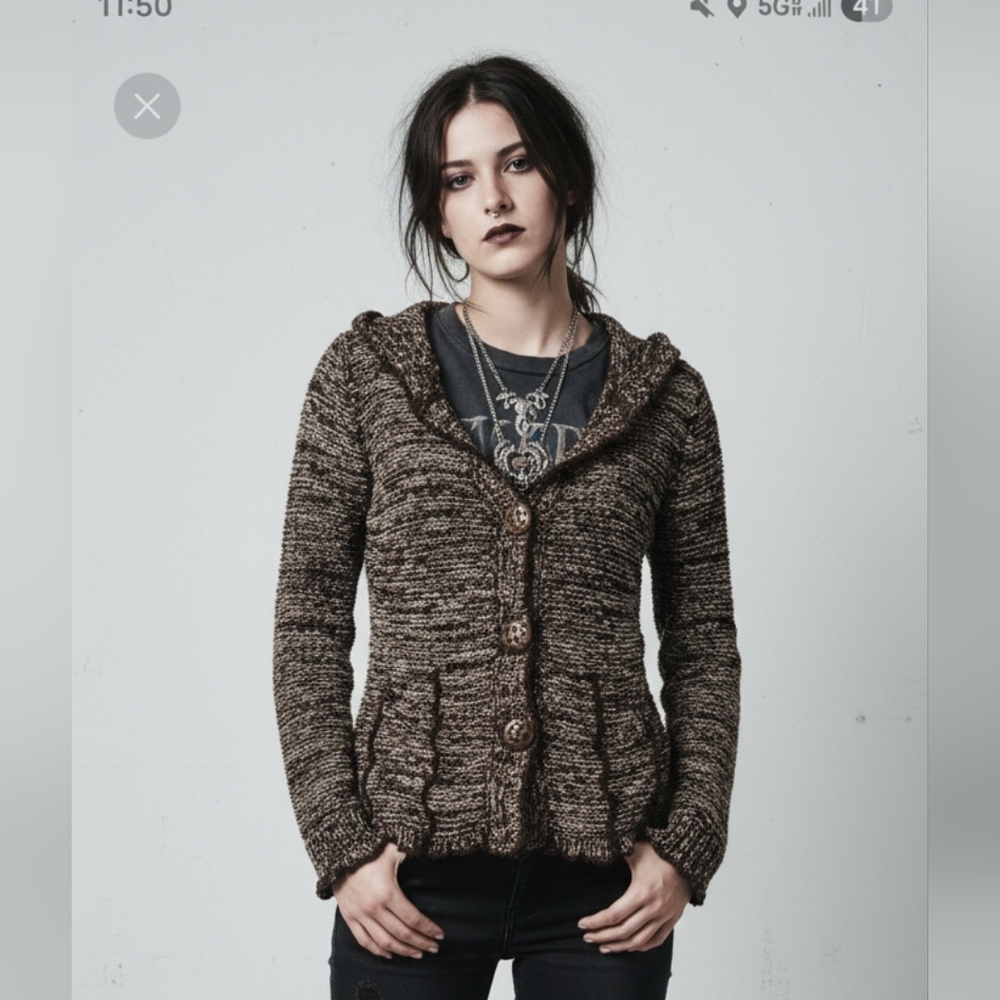 BCBGMaxAzria Cardigan Sweater Hooded Brown Fairy Grunge Cottage S